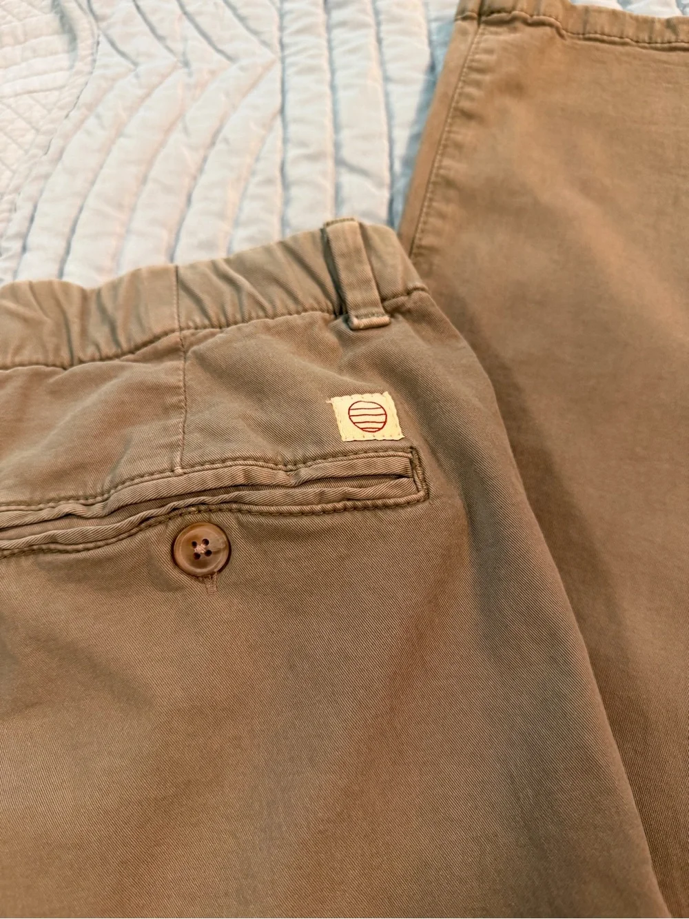 Marine Layer Slim Straight Pants Medium Tan Elastic Waist Chino Travel Pants